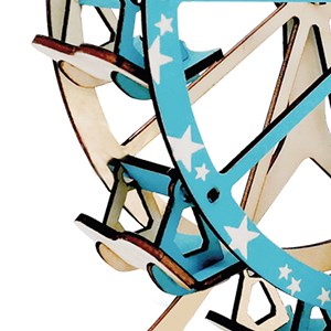 Puzzle 3d en bois. Noria bleue. 62 pièces.