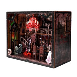 Famille sombre. Book nook en bois avec 155 pièces, design 3d réaliste.