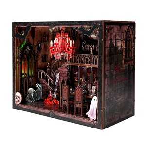 Famille sombre. Book nook en bois avec 155 pièces, design 3d réaliste.