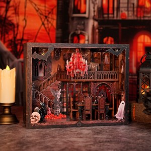 Famille sombre. Book nook en bois avec 155 pièces, design 3d réaliste.