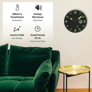 Horloge murale moderne ø25,4 cm verte silencieuse avec lcd
