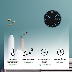 Horloge murale verte moderne lcd température ø25,4 cm Noir