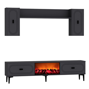 Vibra ensemble meuble tv avec étagères murales et cheminée led 150cm gris anthra