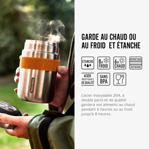 Food flask isotherme-orange-400ml-anti-fuite-6h chaud  8h froid-avec cuillère Orange