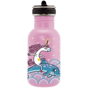 Gourde inox enfant laken basic steel 0,5l rose avec bouchon flow