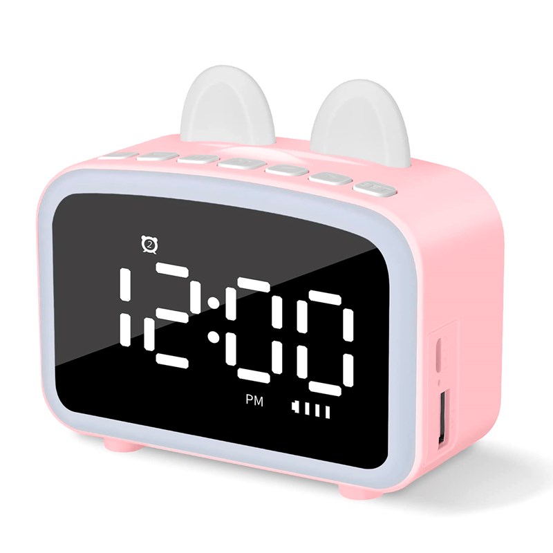 Réveil lcd avec lumière nocturne, haut-parleur bluetooth intégré, thermomètre.