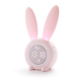 Réveil enfant lapin avec lumière. Éteindre en secouant. Batterie rechargeable.