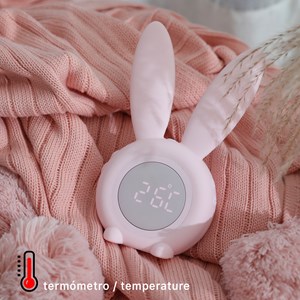 Réveil enfant lapin avec lumière. Éteindre en secouant. Batterie rechargeable.