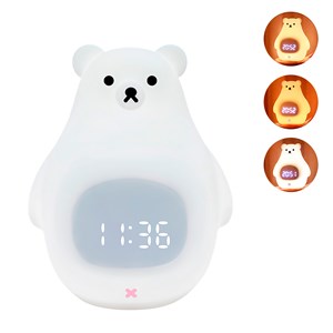 Réveil avec veilleuse pour enfants, intensité réglable. Design ours polaire.