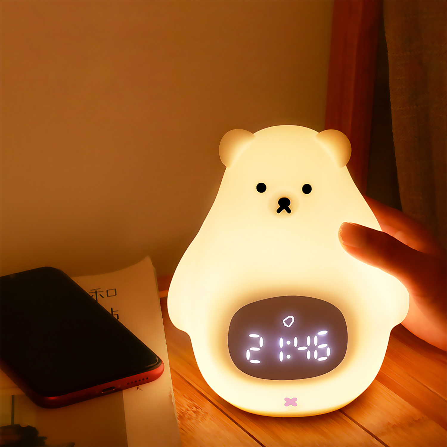 Réveil Apprentissage Sommeil Enfant – Horloge Avec Veilleuse, Ours Mignon, Rechargeable, Pour Routine Du Coucher
