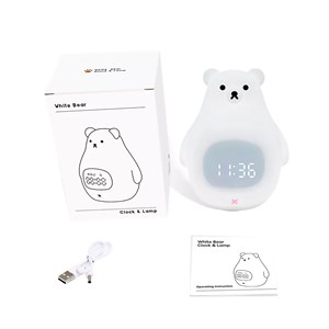 Réveil avec veilleuse pour enfants, intensité réglable. Design ours polaire.