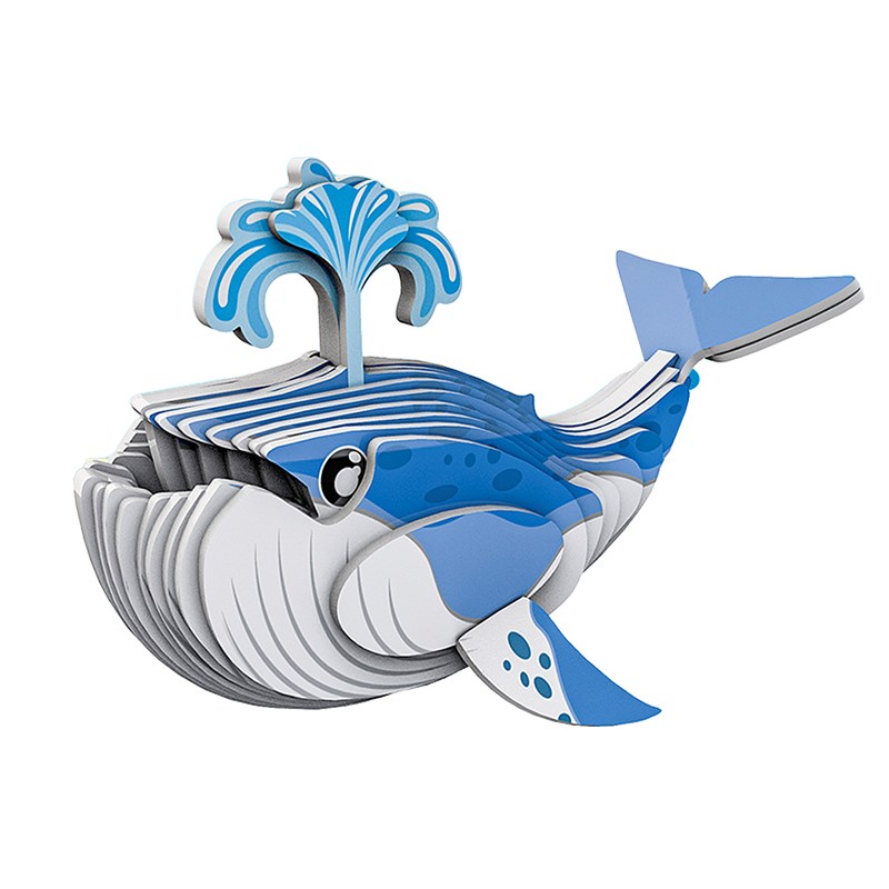 Puzzle 3d en carton en relief. Design de baleine bleue.