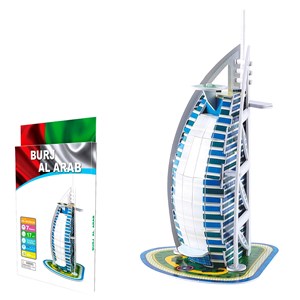 Puzzle 3d en carton de l'hôtel burj al arab situé à dubaï. 17 pièces.