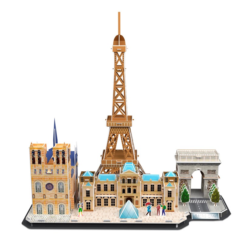 Puzzle 3d en carton de la ville de paris avec des lumières led. 104 pièces.