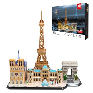 Puzzle 3d en carton de la ville de paris avec des lumières led. 104 pièces.