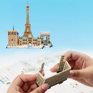 Puzzle 3d en carton de la ville de paris avec des lumières led. 104 pièces.