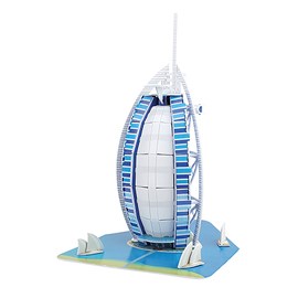 Puzzle 3d de l'hôtel burj al arab à dubaï. Comprend 33 pièces.