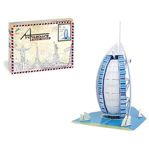 Puzzle 3d de l'hôtel burj al arab à dubaï. Comprend 33 pièces.