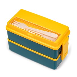 Bento hermétique à 2 niveaux pour conserver les aliments. Inclut des couverts.