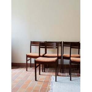 Lot de 6 chaises en bois et velours n°965