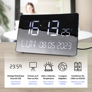 Horloge curve xxl écran incurvé heure température 2 alarmes