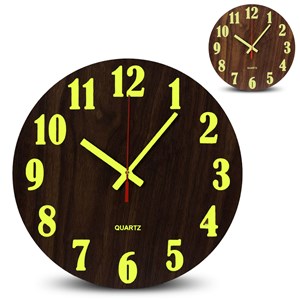 Horloge murale - pendule phosphorescente en bois - silencieuse 25cm