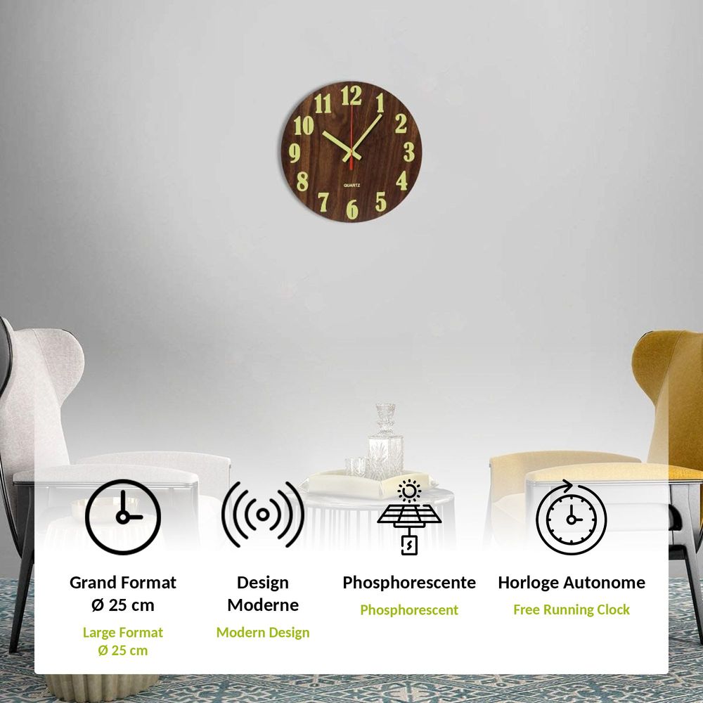 HORLOGE MURALE RONDE silencieuse vintage artisanat en bois style européen déco EUR 29,98 - FR