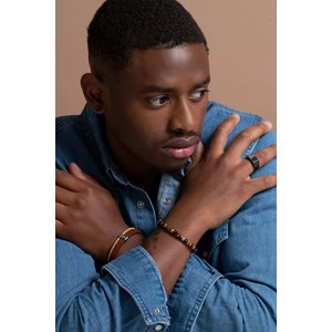 Bracelet souple edgar en acier 316l avec oeil de tigre marron