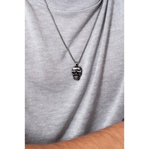 Collier tête de mort noir en acier 316l