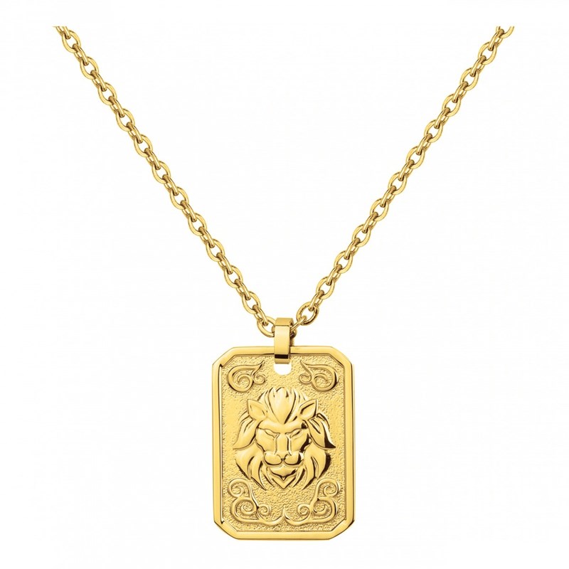 Collier zodiaque lion doré en acier 316l