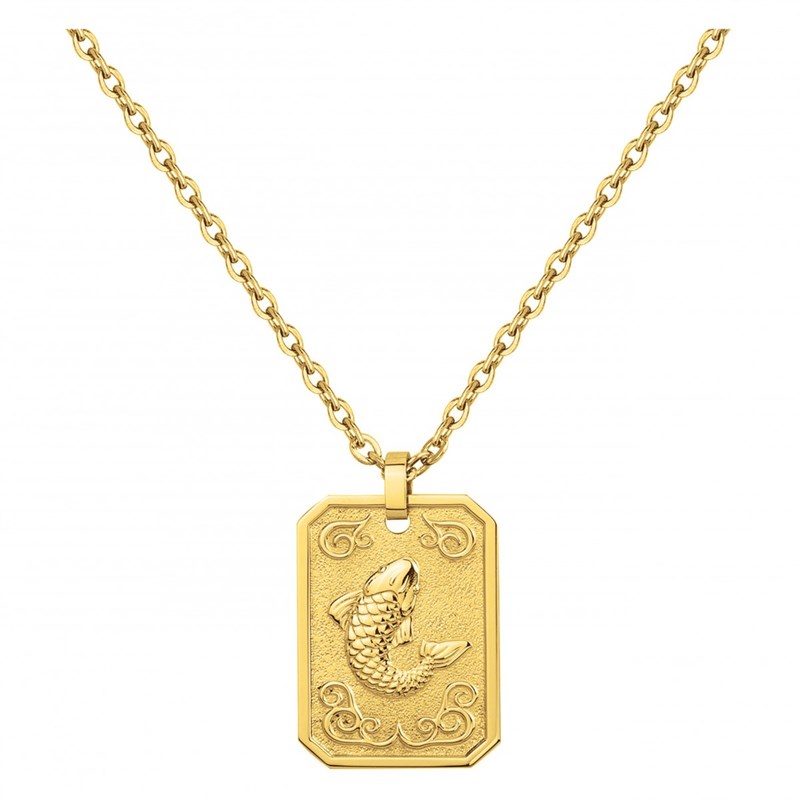 Collier zodiaque poisson doré en acier 316l