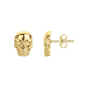 Boucles d'oreilles clous tête de mort doré en acier 316l