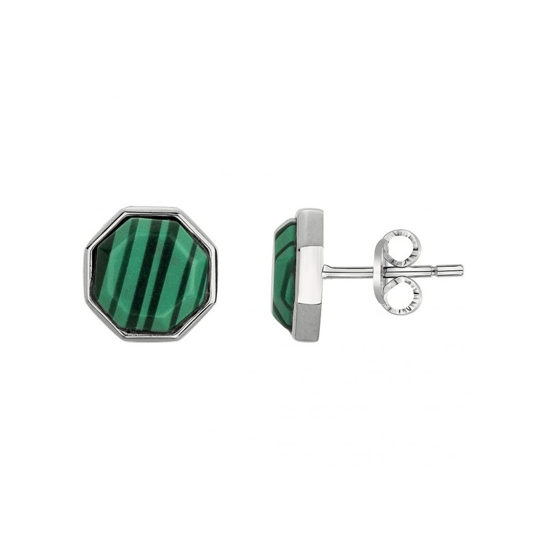 Boucles d'oreilles clous mason en acier 316l avec malachite vert