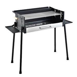 Barbecue au charbon avec plateau en acier inoxydable et 3 hauteurs de cuisson.