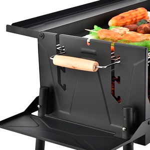 Barbecue au charbon avec plateau en acier inoxydable et 3 hauteurs de cuisson.