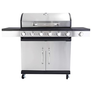 Barbecue à gaz avec 6+1 brûleurs et thermomètre intégré.