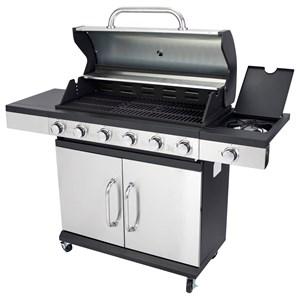 Barbecue à gaz avec 6+1 brûleurs et thermomètre intégré.