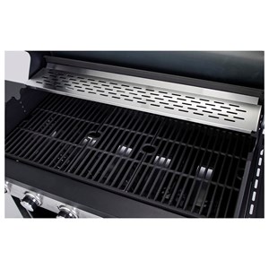 Barbecue à gaz avec 6+1 brûleurs et thermomètre intégré.