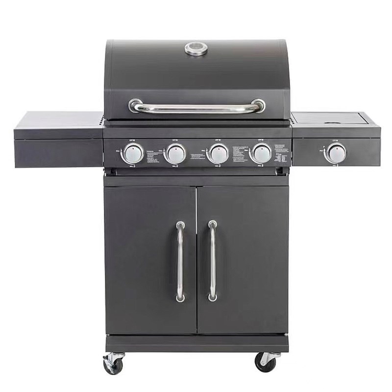 Barbecue à gaz avec 4+1 brûleurs et thermomètre intégré.