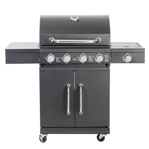 Barbecue à gaz avec 4+1 brûleurs et thermomètre intégré.