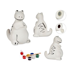 Tirelire à peindre design dinosaure assis.