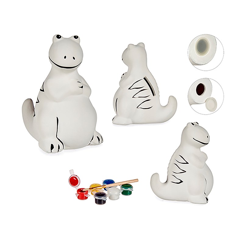 Tirelire à peindre design dinosaure assis.