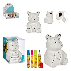 Tirelire cochon en céramique avec 4 marqueurs