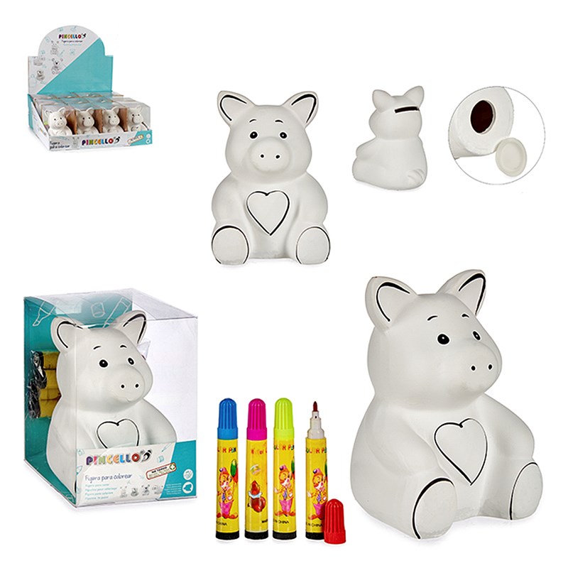 Tirelire cochon en céramique avec 4 marqueurs