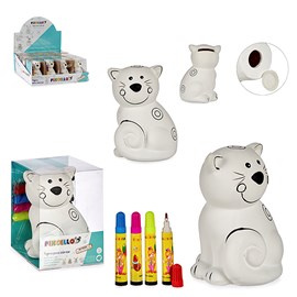 Hucha chat en céramique avec 4 marqueurs