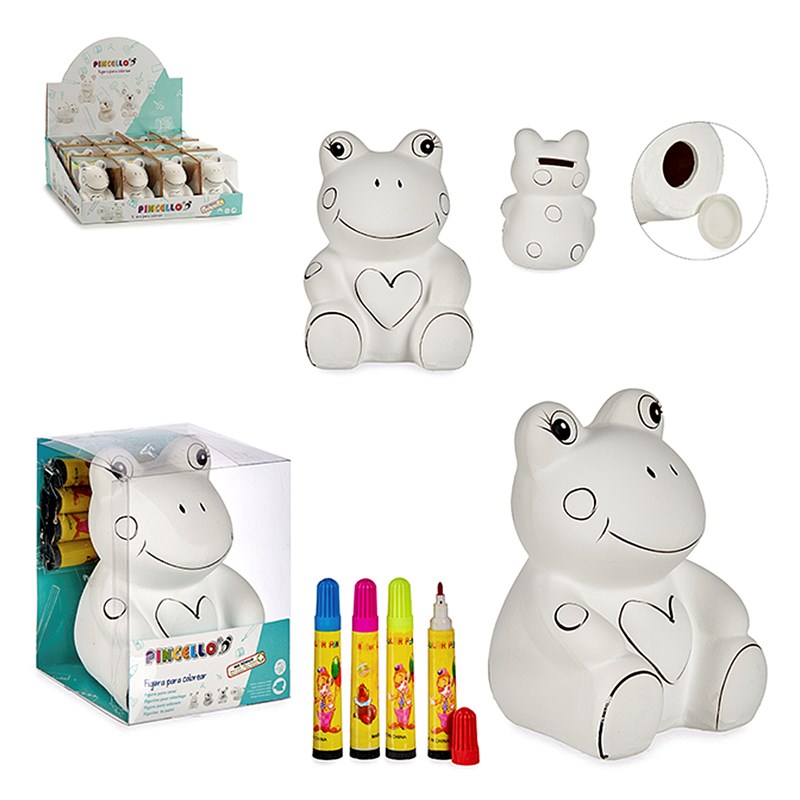 Tirelire grenouille en céramique avec 4 marqueurs