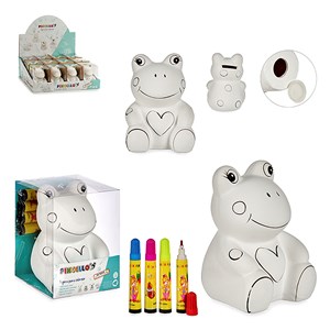 Tirelire grenouille en céramique avec 4 marqueurs