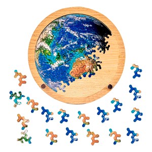 Puzzle et cadre en bois avec 34 pièces. Design terre.