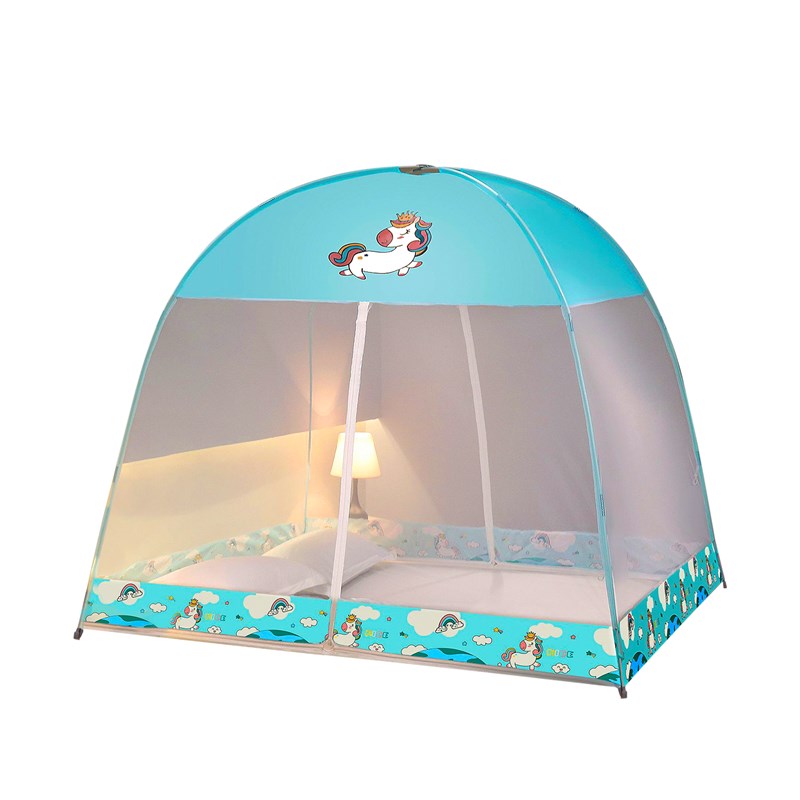 Rideau anti-moustiques pliable pour lit enfant avec double porte, design unicorn