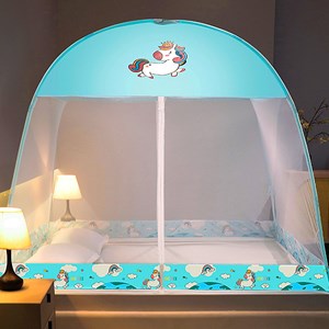 Rideau anti-moustiques pliable pour lit enfant avec double porte, design unicorn